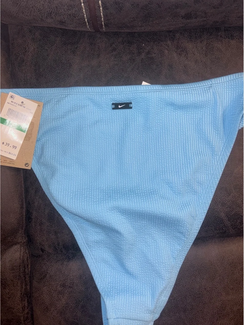 Nike Swim Ribbed Bikini Bottom XL Blue Textured High Leg NWT Move to Zero